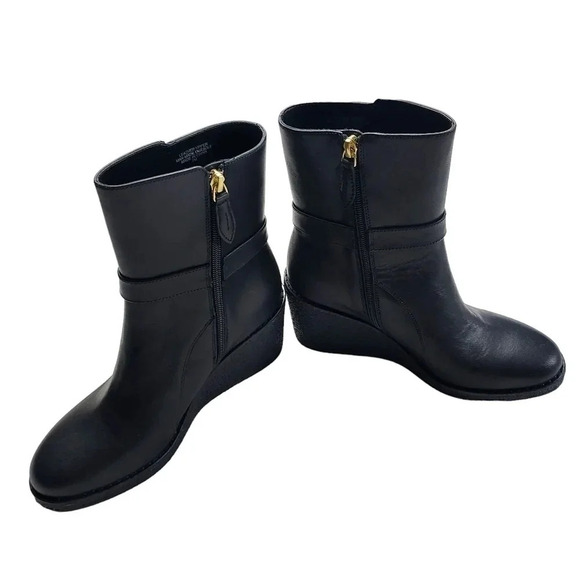 Talbots Rowan Wedge Bootie Leather Size 7M Black Ankle Boot - Picture 14 of 14
